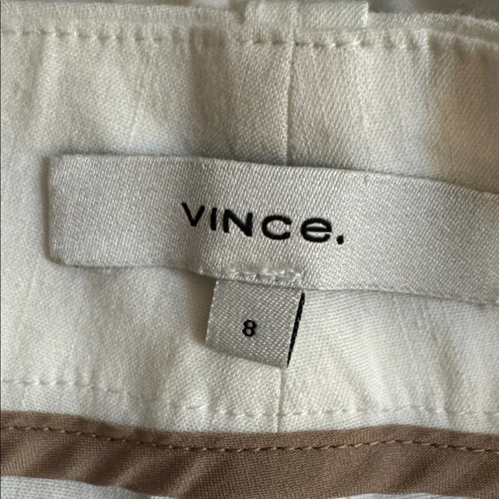 VINCE Linen Classic White Cropped Crop Pants 8 Designer Work Vacation Timeless